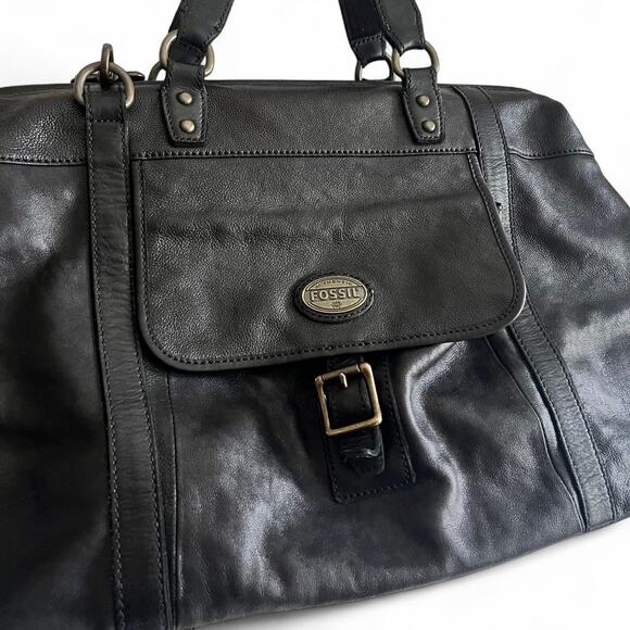 Fossil Framed Doctors Vintage Black Leather Weekender Travel Bag Overnight - Picture 4 of 8
